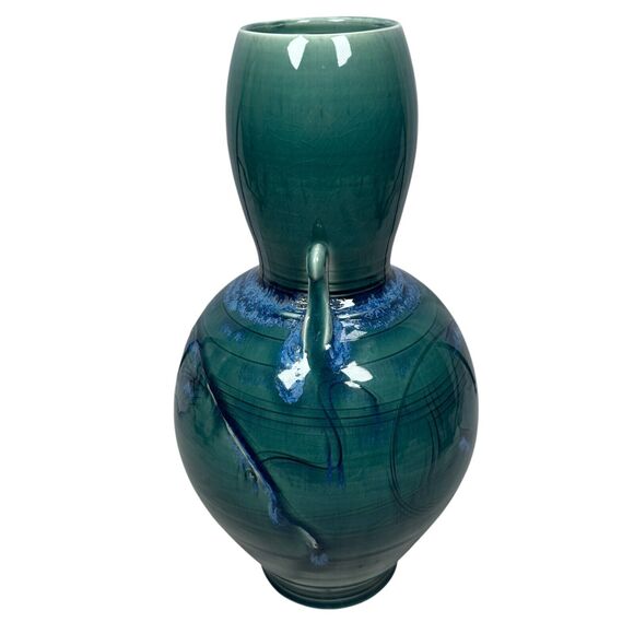 Russel Spillmann Pottery Fine Porcelain Ceramic Vase 13" Glossy Glaze Blue Swirl - Picture 4 of 12